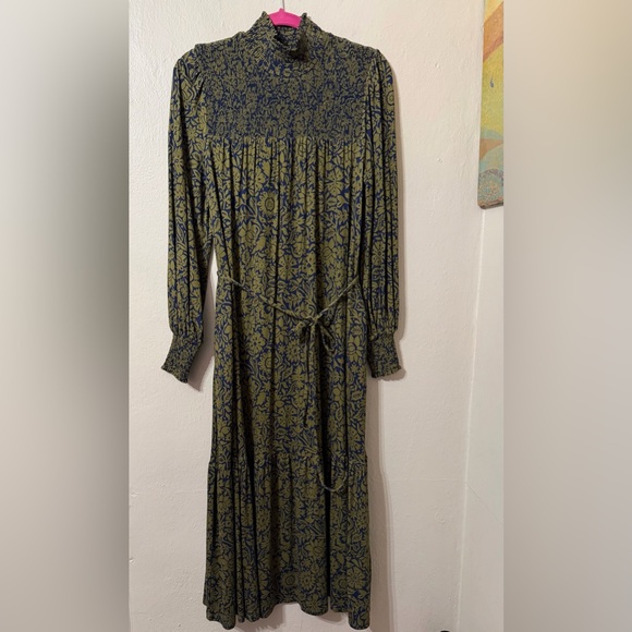 Boden Olive Paisley High-Neck Midi Dress size 8 - Picture 4 of 9